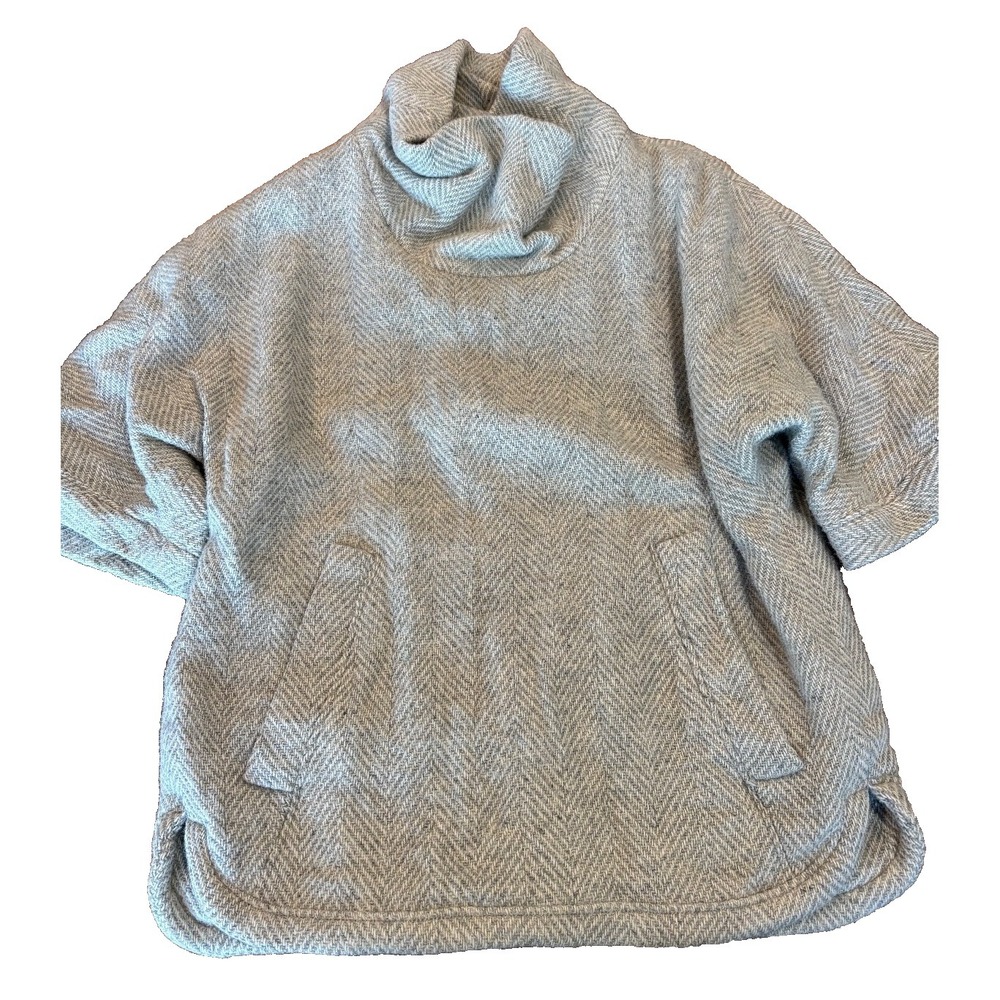 J.Crew Poncho Sweater Womens Large Gray Herringbone Funnel Neck Wool Blend Boxy